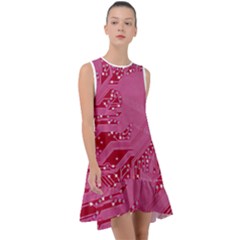 Pink Circuit Pattern Frill Swing Dress