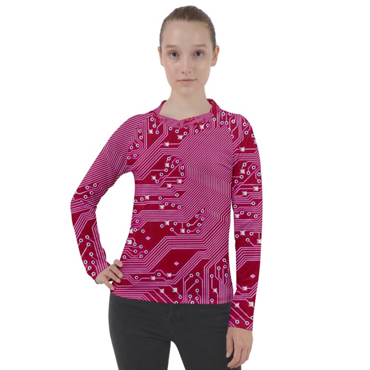 Pink Circuit Pattern Women s Pique Long Sleeve T-Shirt