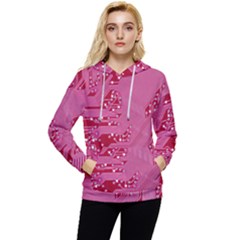 Pink Circuit Pattern Women s Lightweight Drawstring Hoodie by Ket1n9