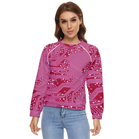 Pink Circuit Pattern Women s Long Sleeve Raglan T-shirt by Ket1n9