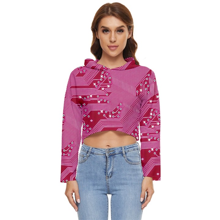 Pink Circuit Pattern Women s Lightweight Cropped Hoodie