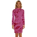 Pink Circuit Pattern Long Sleeve Shirt Collar Bodycon Dress View1