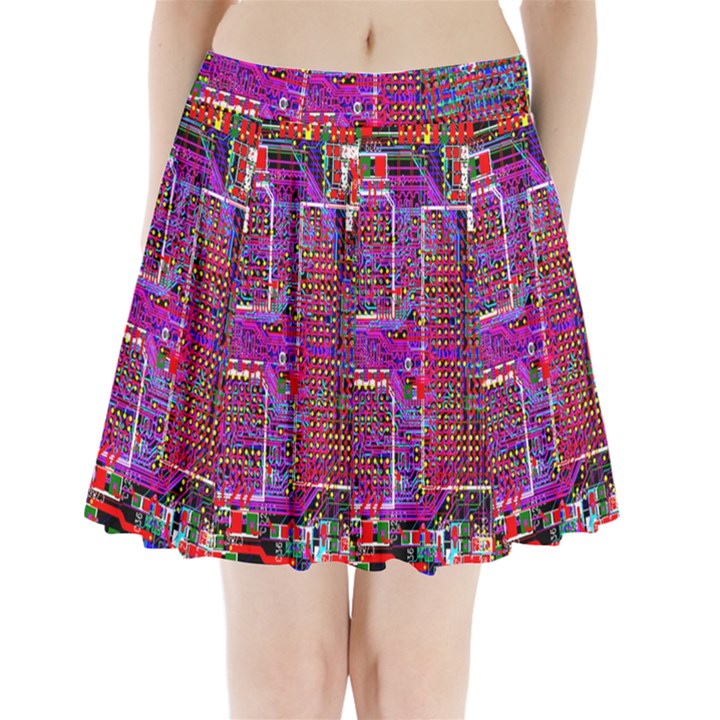 Technology Circuit Board Layout Pattern Pleated Mini Skirt