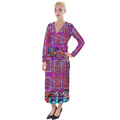 Technology Circuit Board Layout Pattern Velvet Maxi Wrap Dress by Ket1n9