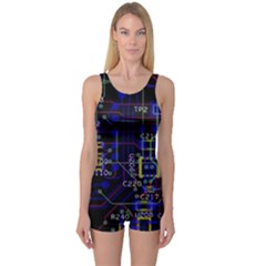 Technology Circuit Board Layout One Piece Boyleg Swimsuit by Ket1n9