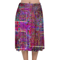 Technology Circuit Board Layout Pattern Velvet Flared Midi Skirt by Ket1n9