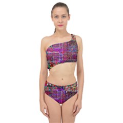 Technology Circuit Board Layout Pattern Spliced Up Two Piece Swimsuit by Ket1n9