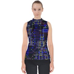 Technology Circuit Board Layout Mock Neck Shell Top by Ket1n9