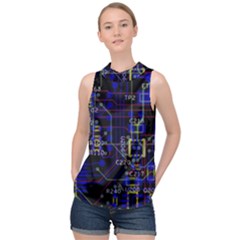 Technology Circuit Board Layout High Neck Satin Top by Ket1n9