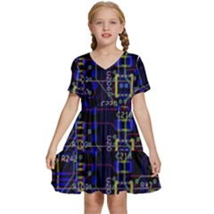 Technology Circuit Board Layout Kids  Short Sleeve Tiered Mini Dress by Ket1n9