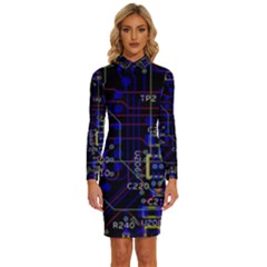 Technology Circuit Board Layout Long Sleeve Shirt Collar Bodycon Dress by Ket1n9