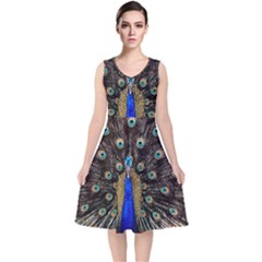 Peacock V-neck Midi Sleeveless Dress  by Ket1n9