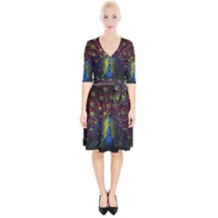 Beautiful Peacock Feather Wrap Up Cocktail Dress by Ket1n9