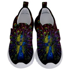 Beautiful Peacock Feather Kids  Velcro No Lace Shoes by Ket1n9