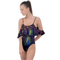 Beautiful Peacock Feather Drape Piece Swimsuit by Ket1n9