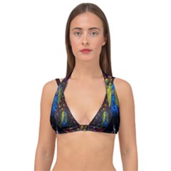 Beautiful Peacock Feather Double Strap Halter Bikini Top by Ket1n9