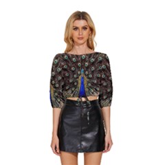 Peacock Mid Sleeve Drawstring Hem Top by Ket1n9