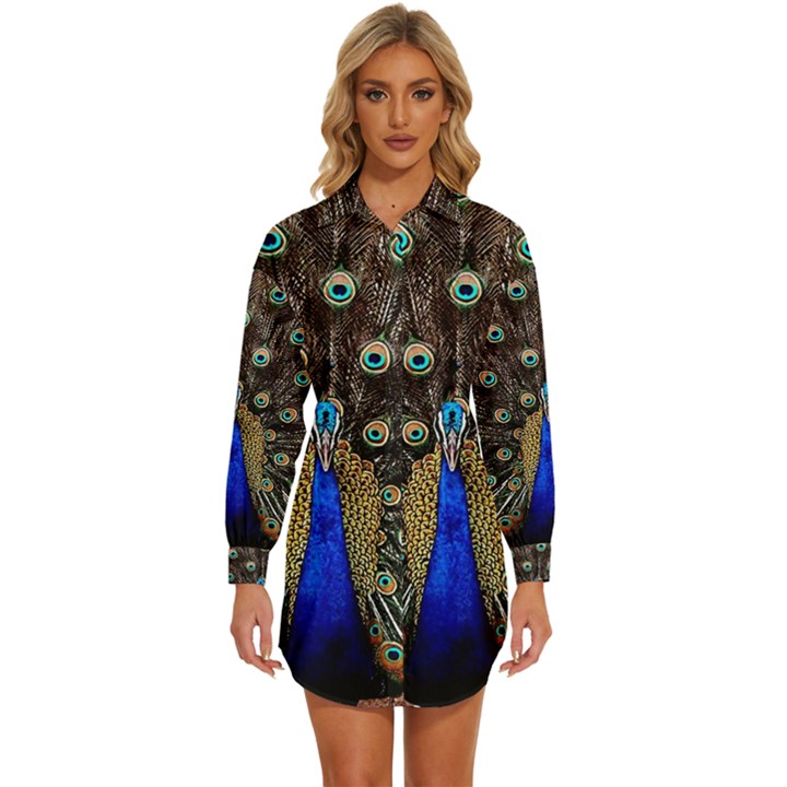 Peacock Womens Long Sleeve Shirt Dress