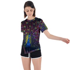 Beautiful Peacock Feather Asymmetrical Short Sleeve Sports T-shirt by Ket1n9