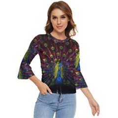 Beautiful Peacock Feather Bell Sleeve Top