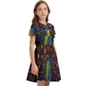 Beautiful Peacock Feather Kids  Bow Tie Puff Sleeve Dress View2