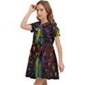 Beautiful Peacock Feather Kids  Bow Tie Puff Sleeve Dress View3