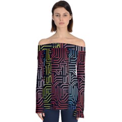 Circuit Board Seamless Patterns Set Off Shoulder Long Sleeve Top by Ket1n9