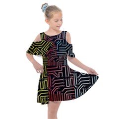 Circuit Board Seamless Patterns Set Kids  Shoulder Cutout Chiffon Dress by Ket1n9