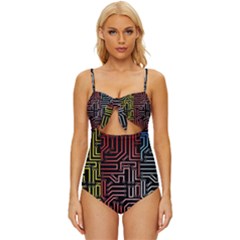 Circuit Board Seamless Patterns Set Knot Front One-piece Swimsuit by Ket1n9