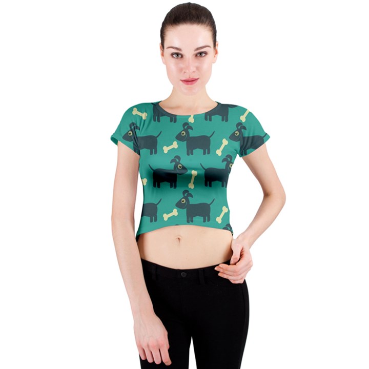 Happy-dogs Animals Pattern Crew Neck Crop Top