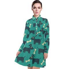 Happy-dogs Animals Pattern Long Sleeve Chiffon Shirt Dress by Ket1n9