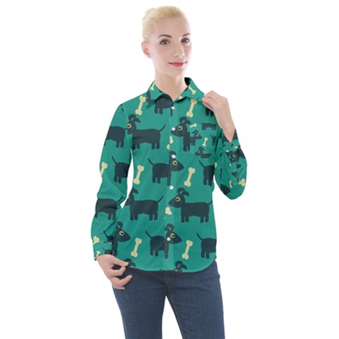 Happy-dogs Animals Pattern Women s Long Sleeve Pocket Shirt by Ket1n9