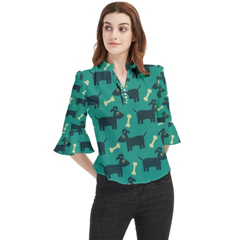 Happy-dogs Animals Pattern Loose Horn Sleeve Chiffon Blouse by Ket1n9