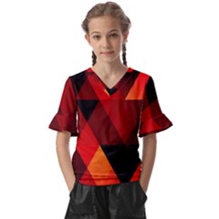 Abstract Triangle Wallpaper Kids  V-neck Horn Sleeve Blouse by Ket1n9