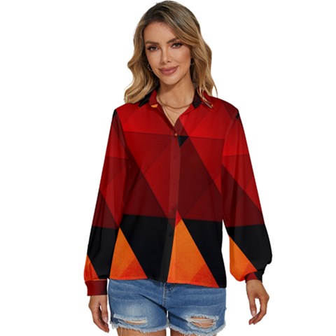 Abstract Triangle Wallpaper Women s Long Sleeve Button Up Shirt by Ket1n9