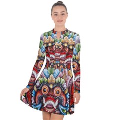 Wood Sculpture Bali Logo Long Sleeve Panel Dress by Ket1n9