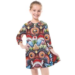 Wood Sculpture Bali Logo Kids  Quarter Sleeve Shirt Dress by Ket1n9