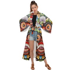 Wood Sculpture Bali Logo Maxi Kimono by Ket1n9