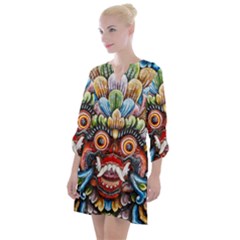 Wood Sculpture Bali Logo Open Neck Shift Dress by Ket1n9