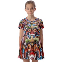 Wood Sculpture Bali Logo Kids  Short Sleeve Pinafore Style Dress by Ket1n9