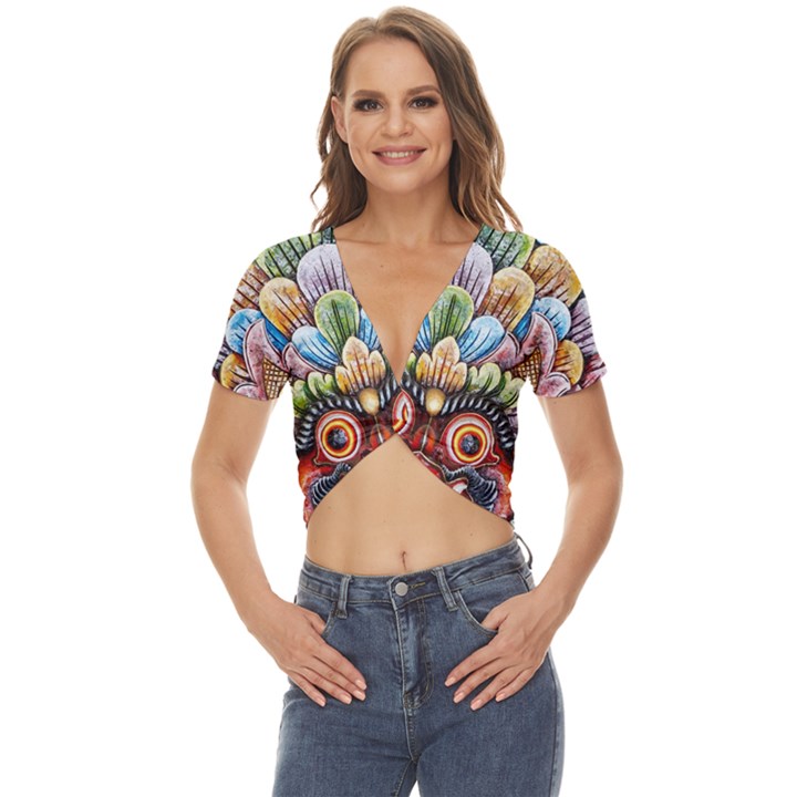 Wood Sculpture Bali Logo Twist Front Crop Top