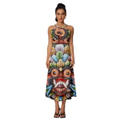 Wood Sculpture Bali Logo Sleeveless Cross Front Cocktail Midi Chiffon Dress by Ket1n9