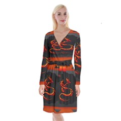 Dragon Long Sleeve Velvet Front Wrap Dress by Ket1n9