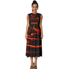 Dragon Sleeveless Round Neck Midi Dress by Ket1n9