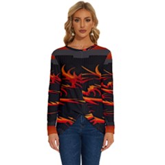 Dragon Long Sleeve Crew Neck Pullover Top by Ket1n9