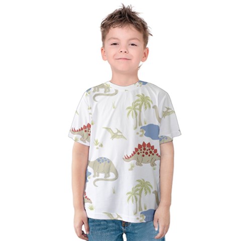 Dinosaur Art Pattern Kids  Cotton T-shirt by Ket1n9