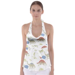 Dinosaur Art Pattern Tie Back Tankini Top