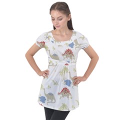 Dinosaur Art Pattern Puff Sleeve Tunic Top by Ket1n9