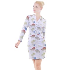 Dinosaur Art Pattern Button Long Sleeve Dress by Ket1n9