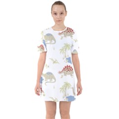 Dinosaur Art Pattern Sixties Short Sleeve Mini Dress by Ket1n9